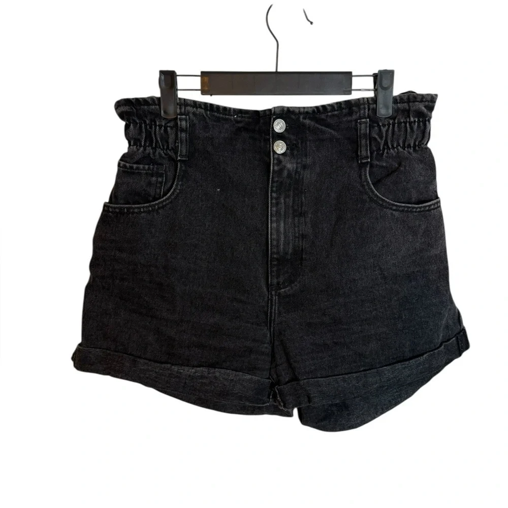 MNG Black Denim Paperbag Shorts